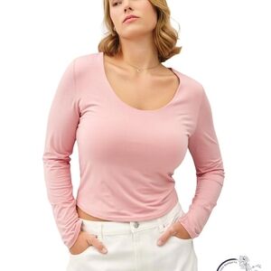 Contour By Pacsun Women’s Scoop Neck Long Sleeve Top - Pink Size M